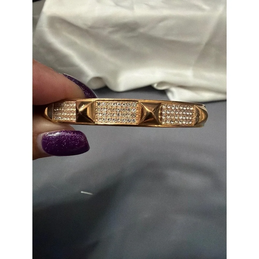 Michael Kors Rose Gold Tone Pave Crystal Pyramid Stud Hinged Bangle Bracelet